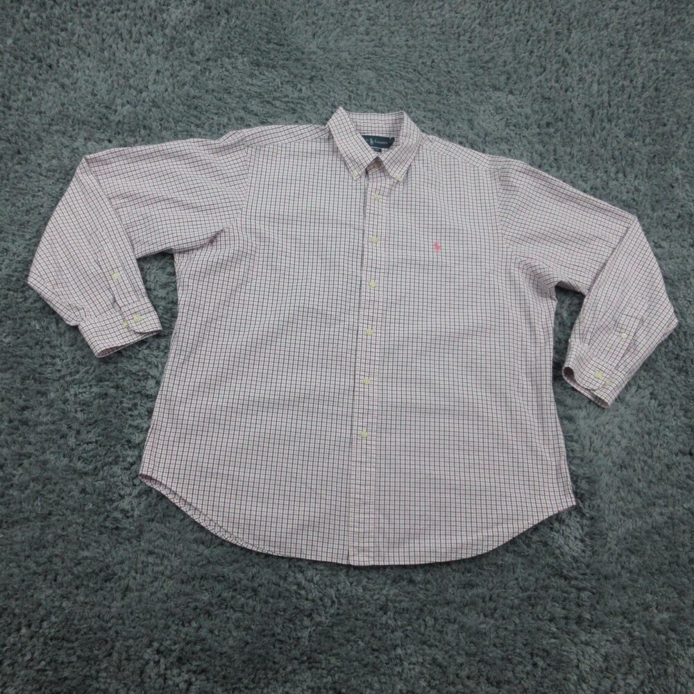 Ralph Lauren Shirt Mens Extra Large 17 Pink Blue Plaid Classic Fit Button Down